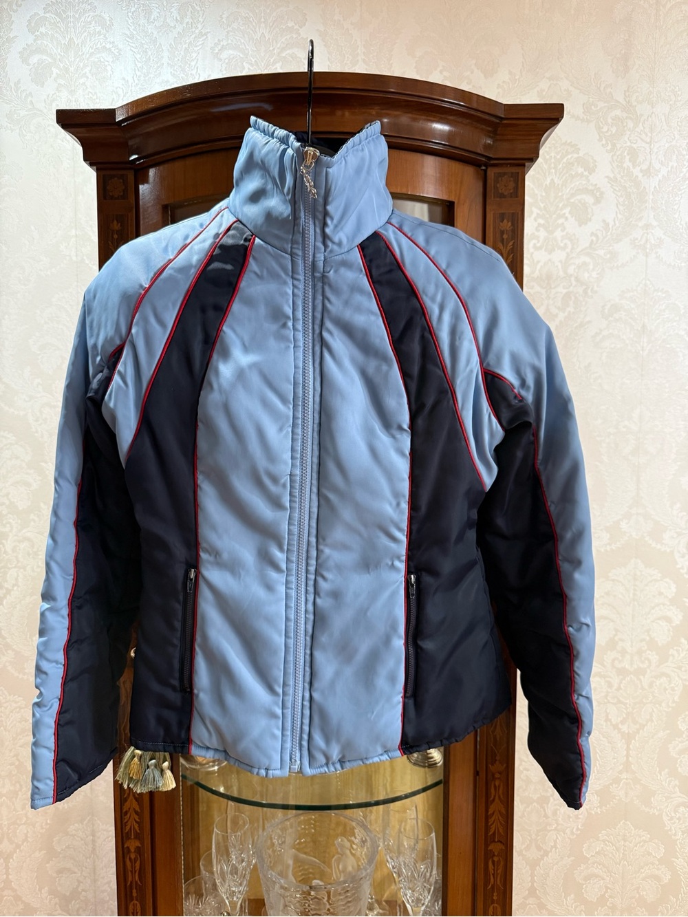 Vintage Milly Color Block Puffer Jacket Blue Black / Red Trim Y2K Ski Style
